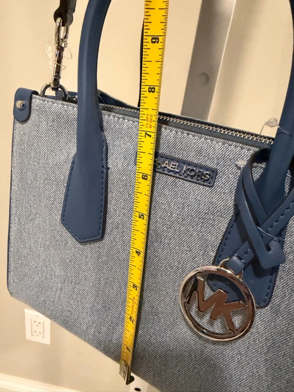 Michael Kors Denim Satchel with Blue Trim and Logo Charm